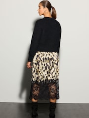 Black/Animal Print 2 in 1 Jumper Lace Trim Dress - Image 3 of 8