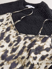 Black/Animal Print 2 in 1 Jumper Lace Trim Dress - Image 7 of 8