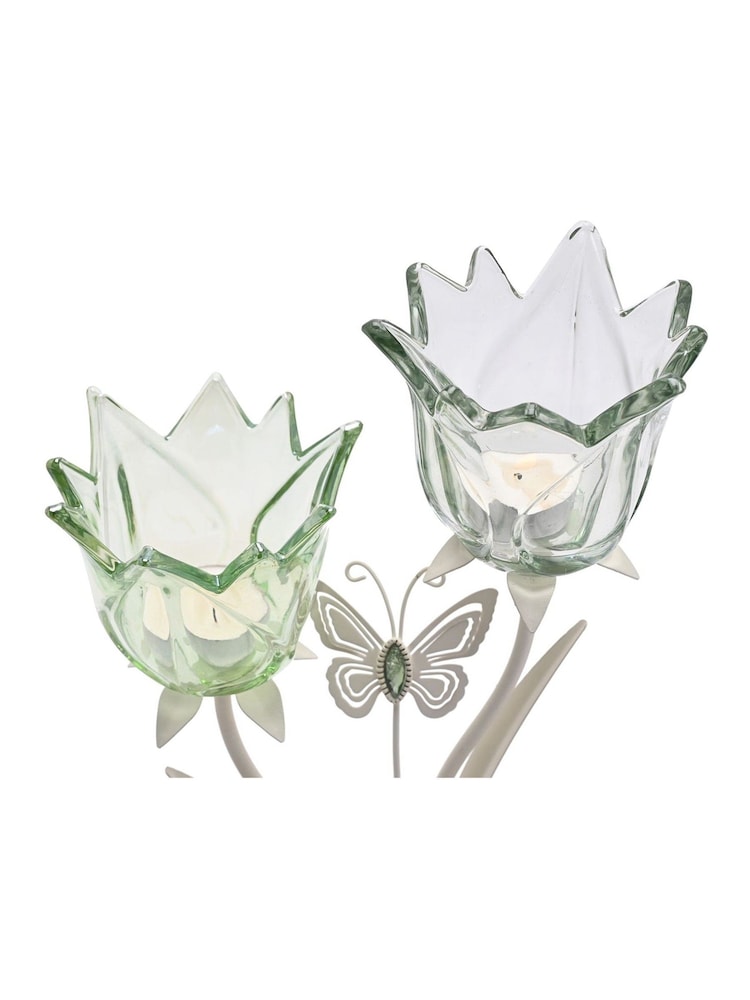 Widdop White 2 Stem Candle Holder Glass And Butterflies On Base - Image 4 of 4