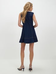 River Island Blue Denim Sleeveless Fit and Flare Mini Dress - Image 2 of 4