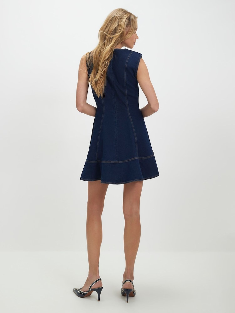 River Island Blue Denim Sleeveless Fit and Flare Mini Dress - Image 2 of 4