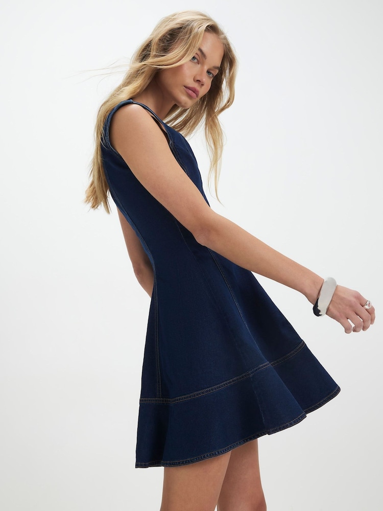 River Island Blue Denim Sleeveless Fit and Flare Mini Dress - Image 4 of 4