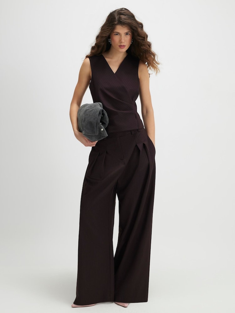 River Island Brown Sleeveless Pinstripe Pleated Front Top - Image 4 of 4