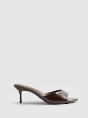 River Island Brown Faux Leather Mule Kitten Heels - Image 1 of 6
