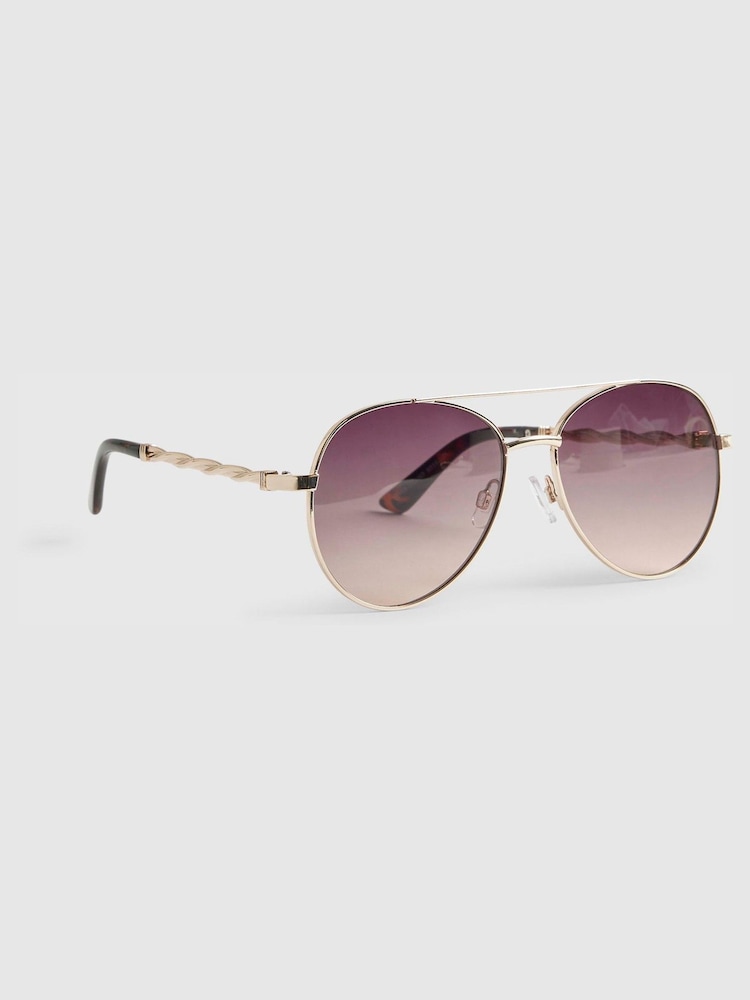 River Island Gold Metal Twist Aviator Sunglasses - Image 1 of 5