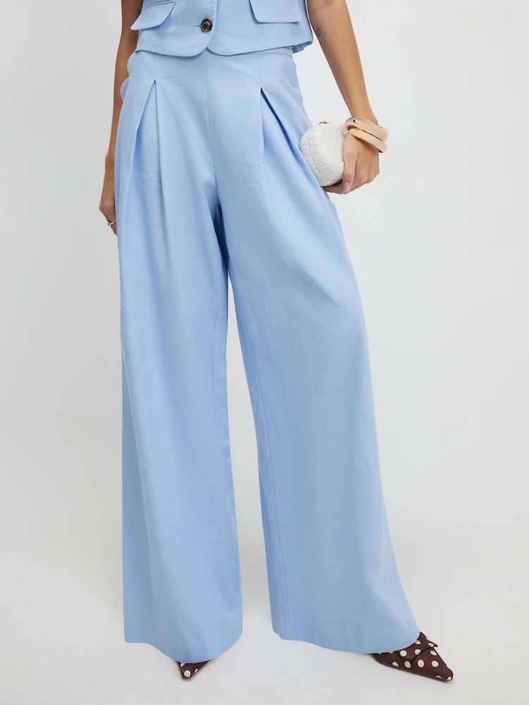 River Island Linen Blend Scallop Hem Wide Leg Trousers - Image 1 of 4 River Island Linen Blend Scallop Hem Wide Leg Trousers - Image 1 of 4