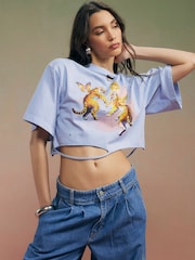 River Island Blue Short Sleeve Year Zero Cropped Rip Detail T-Shirt - Image 1 of 4