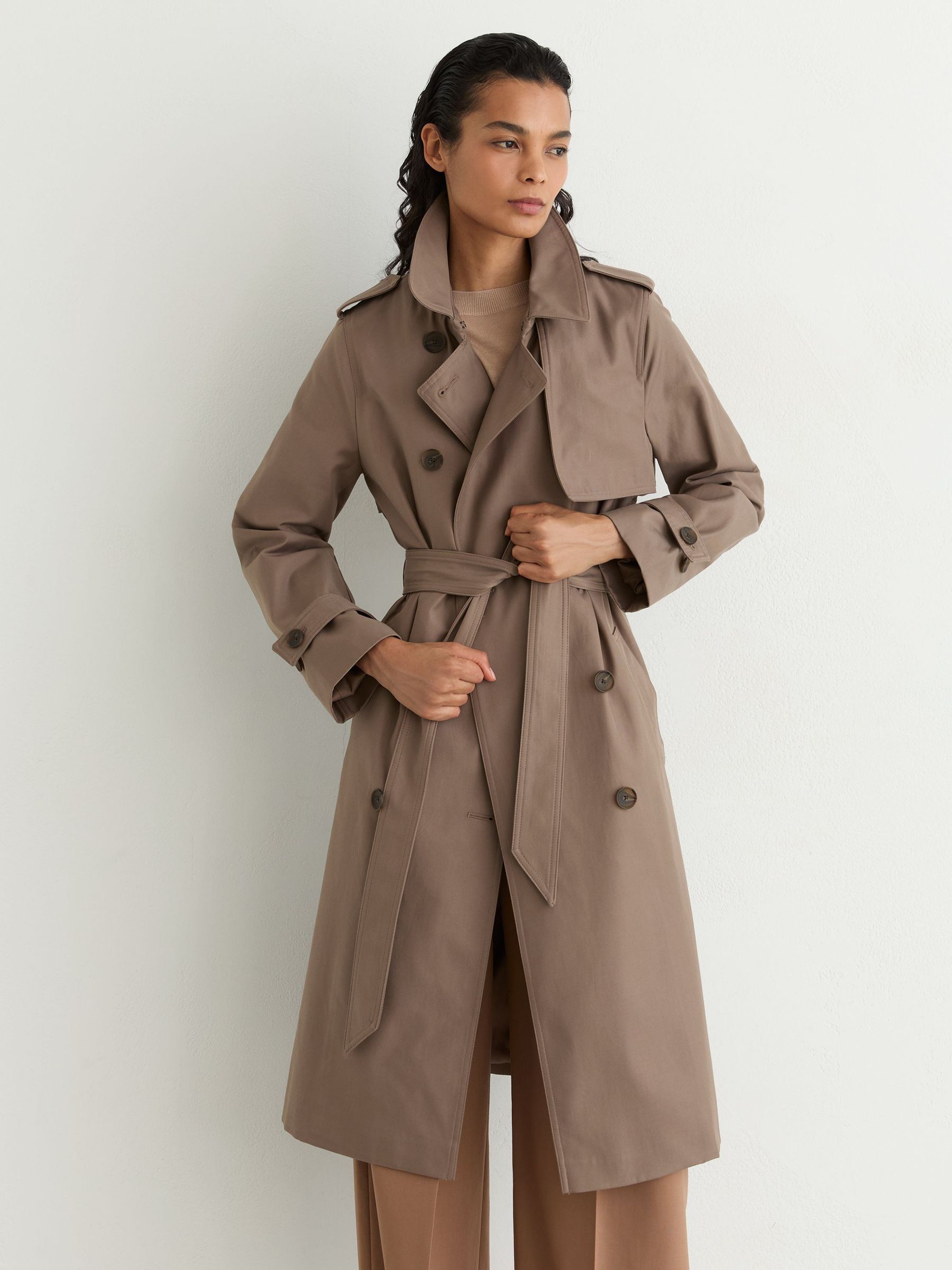 Buy Reiss Taupe Neutral Azura Tall Hooded Insert Trench Coat from