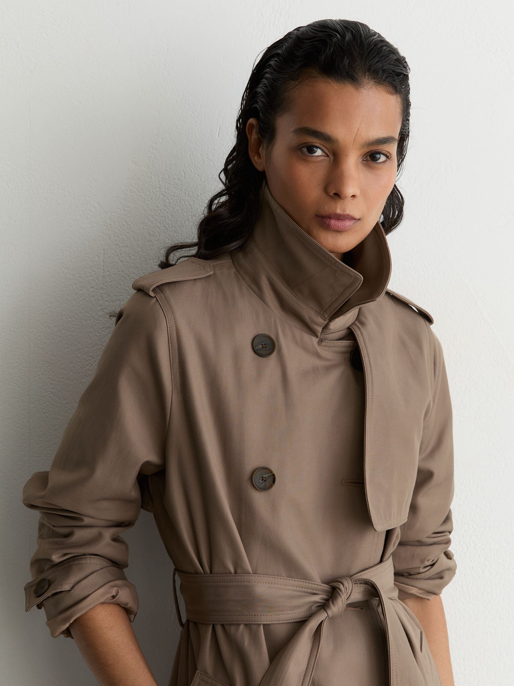 Buy Reiss Taupe Neutral Azura Tall Hooded Insert Trench Coat from