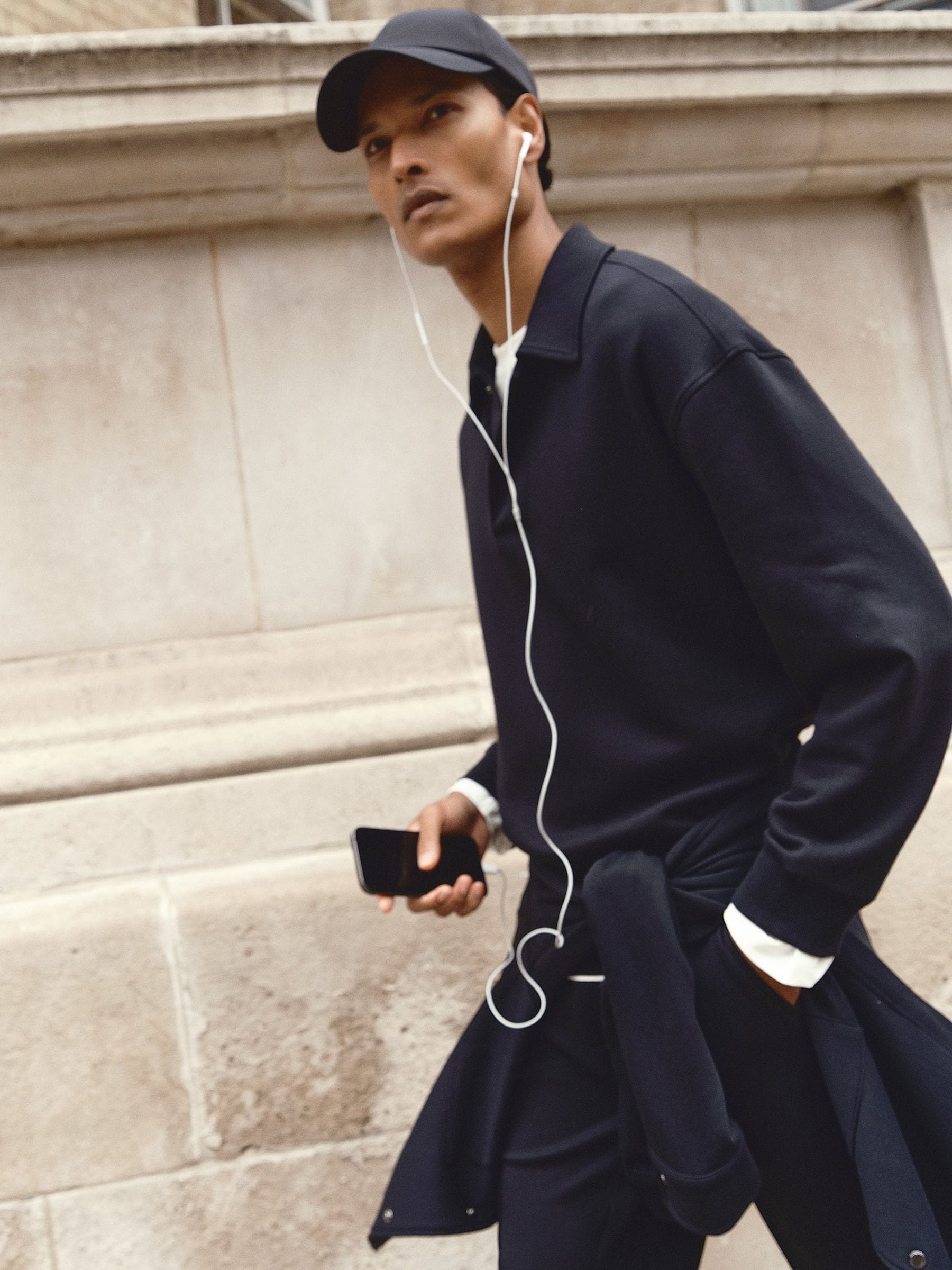 Reiss Navy Premium Interlock Relaxed Polo Sweatshirt
