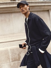 Reiss Navy Brooks Premium Interlock Relaxed Polo Sweatshirt - Image 1 of 8