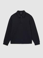 Reiss Navy Brooks Premium Interlock Relaxed Polo Sweatshirt - Image 2 of 8