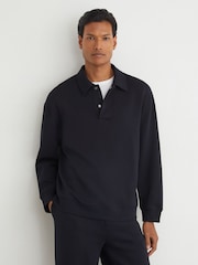 Reiss Navy Brooks Premium Interlock Relaxed Polo Sweatshirt - Image 4 of 8