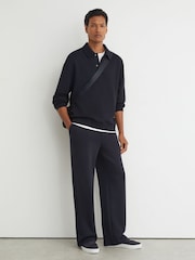Reiss Navy Brooks Premium Interlock Relaxed Polo Sweatshirt - Image 5 of 8