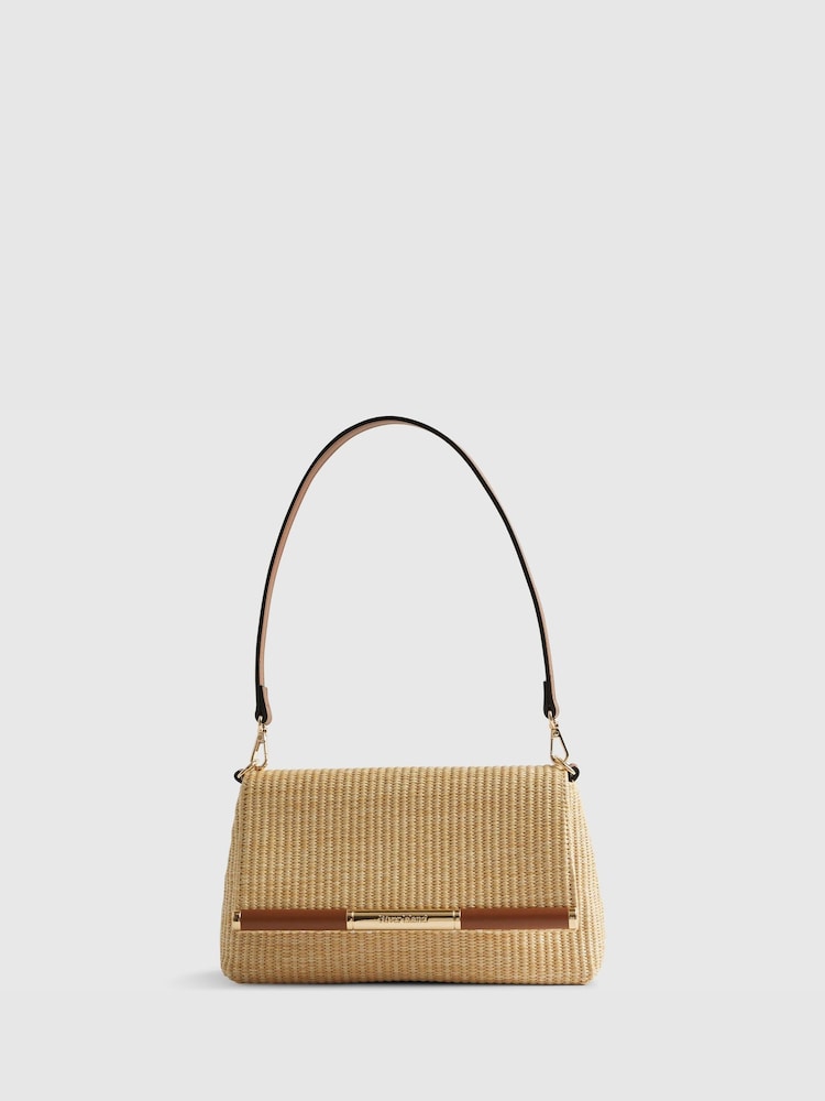 River Island Brown Raffia Bar Front Shoulder Bag - Image 1 of 6