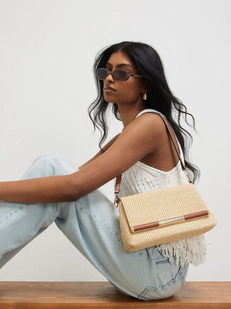 River Island Brown Raffia Bar Front Shoulder Bag - Image 6 of 6