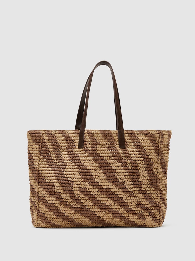 Bolso tote Reiss Rosie con estampado de cebra y efecto rafia. - Imagen 2 de 5