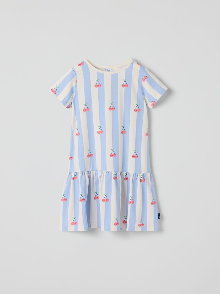 Polarn O. Pyret Blue Drop Waist Cherry Print Dress - Image 1 of 3 Polarn O. Pyret Blue Drop Waist Cherry Print Dress - Image 1 of 3