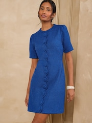 Love & Roses Cobalt Blue Boucle Button Front Scallop Mini Dress - Image 1 of 5