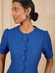 Love & Roses Cobalt Blue Boucle Button Front Scallop Mini Dress - Image 2 of 5