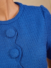 Love & Roses Cobalt Blue Boucle Button Front Scallop Mini Dress - Image 4 of 5