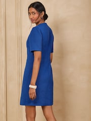 Love & Roses Cobalt Blue Boucle Button Front Scallop Mini Dress - Image 5 of 5