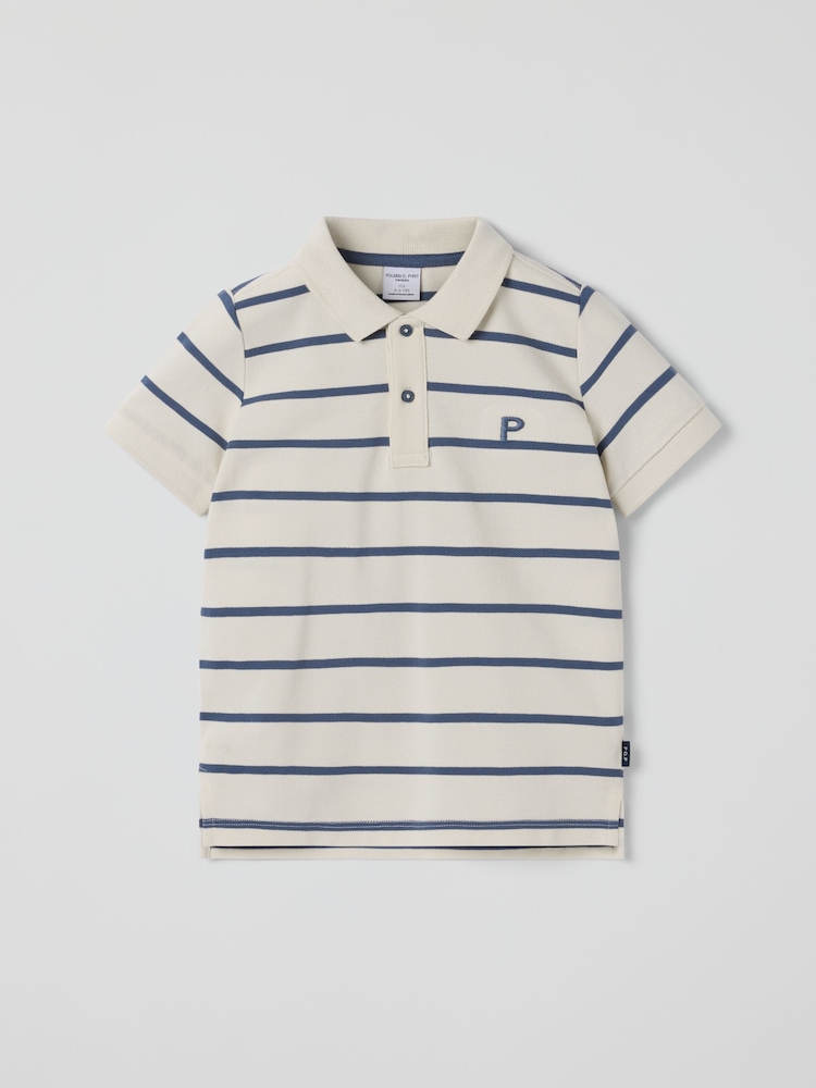 Polarn O. Pyret Cream Organic Cotton Striped Polo Shirt - Image 1 of 3 Polarn O. Pyret Cream Organic Cotton Striped Polo Shirt - Image 1 of 3