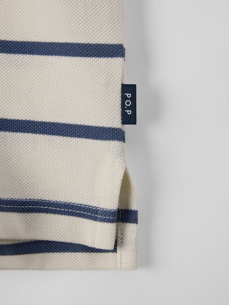 Polarn O. Pyret Cream Organic Cotton Striped Polo Shirt - Image 3 of 3 Polarn O. Pyret Cream Organic Cotton Striped Polo Shirt - Image 3 of 3
