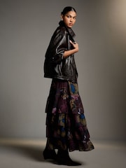 Burgundy Floral Kew Gardens Collection Ruffle Maxi Skirt - Image 2 of 8