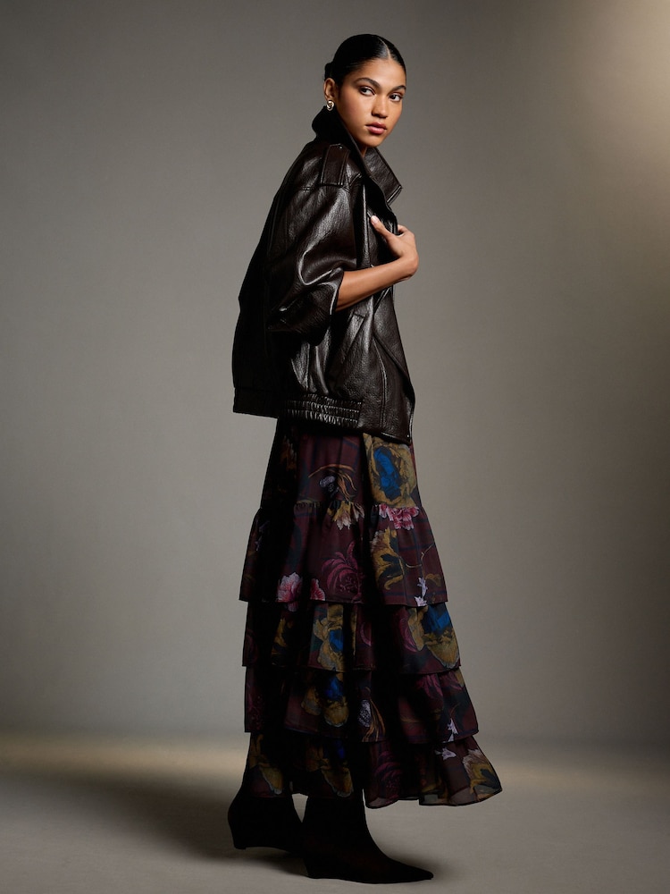 Burgundy Floral Kew Gardens Collection Ruffle Maxi Skirt - Image 2 of 8