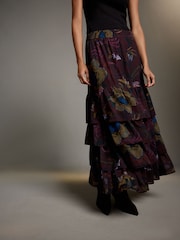 Burgundy Floral Kew Gardens Collection Ruffle Maxi Skirt - Image 3 of 8