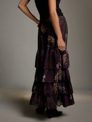 Burgundy Floral Kew Gardens Collection Ruffle Maxi Skirt - Image 4 of 8