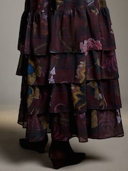 Burgundy Floral Kew Gardens Collection Ruffle Maxi Skirt - Image 5 of 8