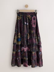 Burgundy Floral Kew Gardens Collection Ruffle Maxi Skirt - Image 6 of 8