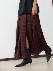 Burgundy Red Check Pleated Midi Skirt - Image 3 of 5