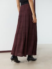 Burgundy Red Check Pleated Midi Skirt - Image 4 of 5