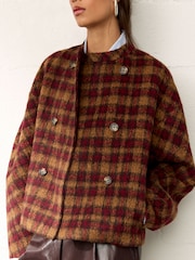 Checked Mao Collar Jacket - תמונה 2 מתוך 6