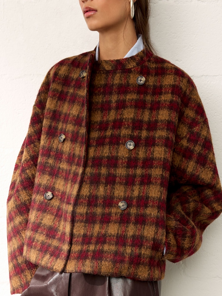 Checked Mao Collar Jacket - תמונה 2 מתוך 6