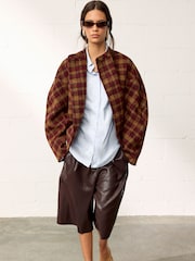 Checked Mao Collar Jacket - תמונה 3 מתוך 6
