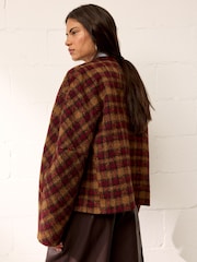 Checked Mao Collar Jacket - תמונה 5 מתוך 6