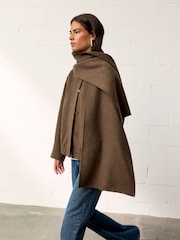 BHOEM Chestnut Brown Wool Blend Bomber Short Coat with Removable Scarf - Image 1 of 5