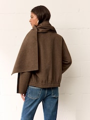BHOEM Chestnut Brown Wool Blend Bomber Short Coat with Removable Scarf - Image 5 of 5