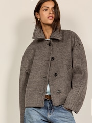 Checked Jacket with Detachable Faux Fur Collar - Bild 1 av 5