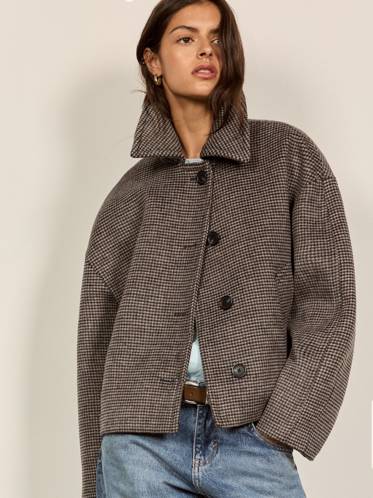 Checked Jacket with Detachable Faux Fur Collar - Bild 1 av 5