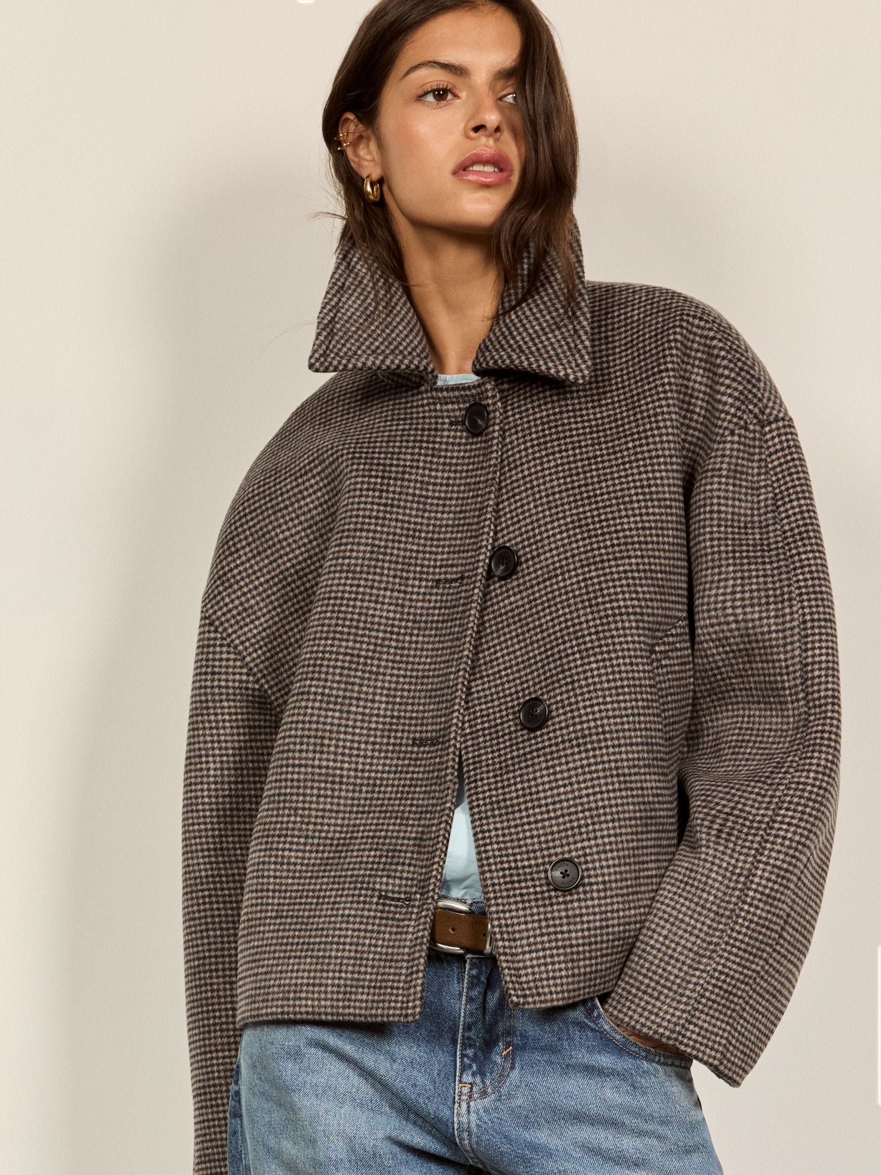 Buy BHOEM Multi Checked Jacket with Wool and Detachable Faux Fur