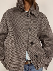 Checked Jacket with Detachable Faux Fur Collar - Bild 4 av 5