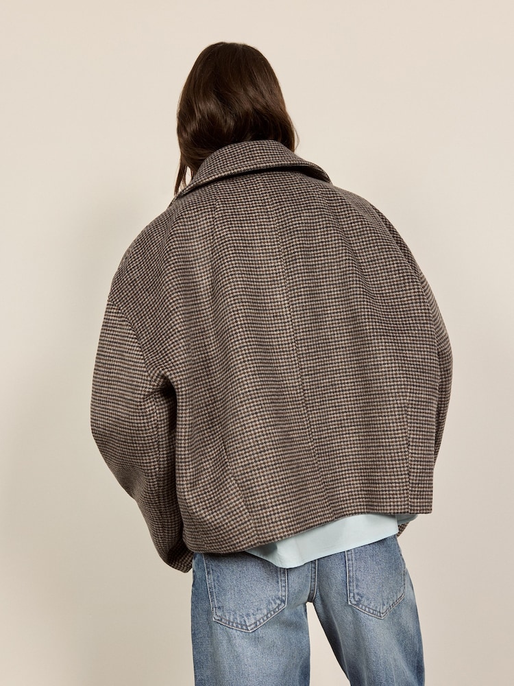 Checked Jacket with Detachable Faux Fur Collar - Bild 5 av 5