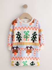 Red/Blue Fairisle Christmas Long Sleeve Sweat Dress (3mths-7yrs) - Image 5 of 8