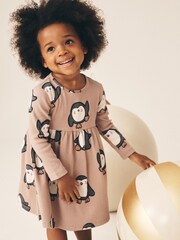 Neutral Penguin Long Sleeve Ribbed Dress (3mths-7yrs) - Image 2 of 7