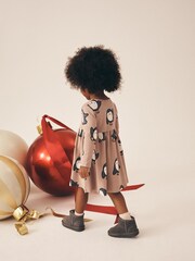 Neutral Penguin Long Sleeve Ribbed Dress (3mths-7yrs) - Image 3 of 7